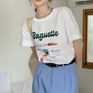 letter & graphic print crew neck tshirt casual drop shoulder spring & summer‌